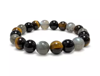 Bracciale Labradorite Occhio di Tigre Ossidiana Nera A Perline 10 mm
