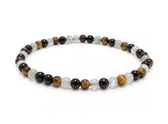 Bracciale Labradorite Occhio di Tigre Ossidiana Nera A Perle 4-5 mm