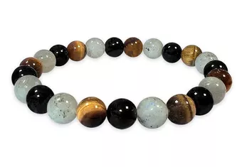 Bracciale Labradorite, Occhio di Tigre e Ossidiana Nera a perle 8mm