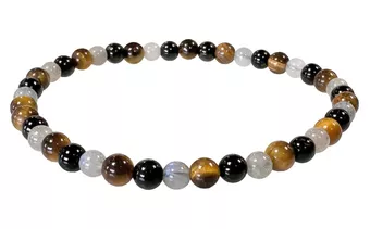 Bracciale labradorite occhio di tigre tormalina con perline da 4 mm