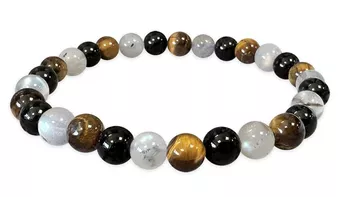 Bracciale in Labradorite, Occhio di Tigre e Tormalina A perle 6mm