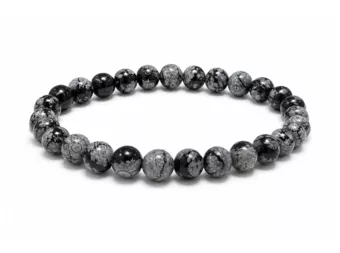Bracciale in Ossidiana Fiocco di Neve A Perle 6 mm