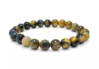 Bracciale Occhio di Tigre Dorato con Perline da 8 mm