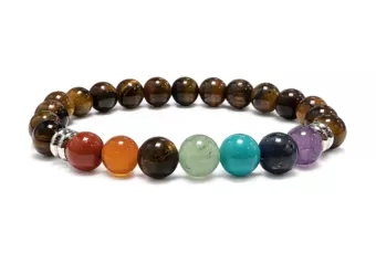 Bracciale in Occhio di Tigre 7 Chakra A Perle 8 mm