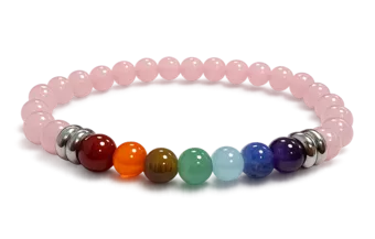 Bracciale Quarzo Rosa 7 Chakra A perle 6mm