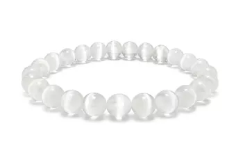 Bracciale in Selenite Occhio di Gatto A perle 6mm