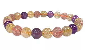 Bracciale Ametista Quarzo Rutilato Quarzo Fragola Con Perline 8mm