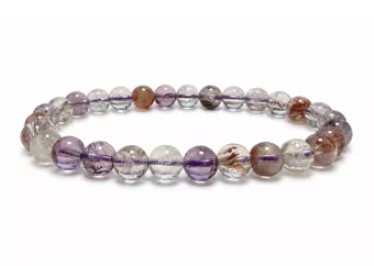 Bracciale Super Seven Quarzo Fantasma Viola AA Perline 6–7 mm
