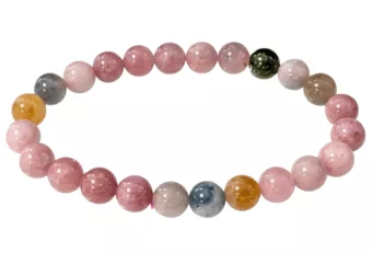 Bracciale con tormalina rosa multicolore perline AA+ da 7.5-8.5 mm