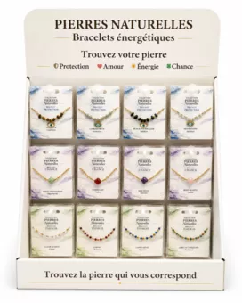Espositore Bracciali in Pietre Naturali e Acciaio Inossidabile Dorato – 48 Bracciali