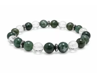 Bracciale in Cristallo di Rocca e Agata Muschiata AA perle 8mm