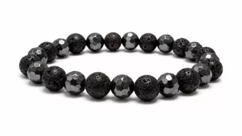 Bracciale in Ematite sfaccettata e Pietra Lavica A perle 8mm