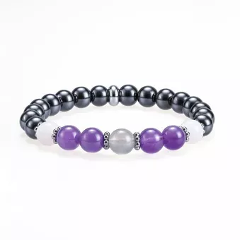 Bracciale in ematite, ametista, quarzo rosa, labradorite con perle da 8 mm