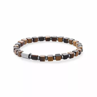 Bracciale Occhio di Tigre ed Ematite A perle quadrate 4mm – acciaio inox