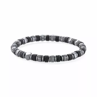 Bracciale in Pietra Lavica ed Ematite A perle 6mm