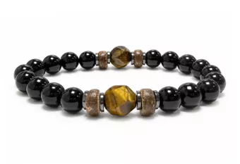 Bracciale Onice Nero e Occhio di Tigre A perle 8mm