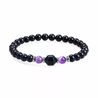 Bracciale in Ametista e Onice Nero AA perle 6mm