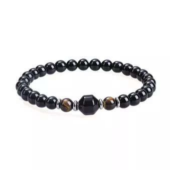 Bracciale Occhio di Tigre e Onice Nero A perle 8mm