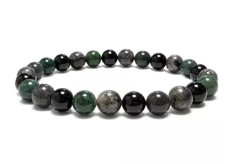 Bracciale in Larvikite, Agata Muschiata e Onice Nero A perle 8mm
