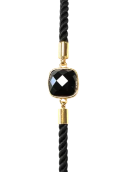 Bracciale in corda di ottone nero ossidiana quadrata sfaccettata da 11 mm