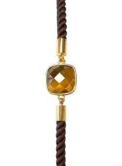 Bracciale in corda di ottone con occhio di tigre quadrato sfaccettato da 11 mm