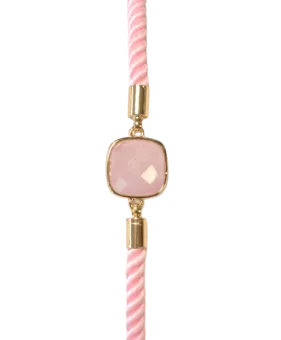 Bracciale in corda di ottone con quarzo rosa sfaccettato quadrato 11 mm