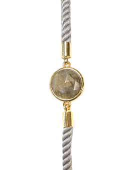 Bracciale rotondo in corda di ottone con labradorite sfaccettata da 12 mm