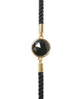 Bracciale rotondo in corda di ottone nero sfaccettato con ossidiana da 12 mm