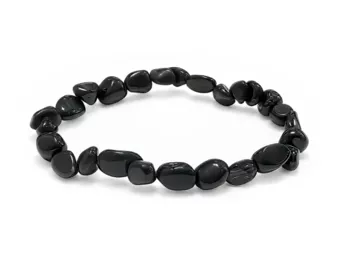 Bracciale in Ossidiana Nera con Pietre Burattate A 6-8 mm