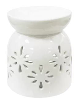 Bruciatore a olio in ceramica bianca traforata 8.5 cm