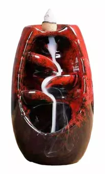 Portaincenso a riflusso in ceramica rossa Cascata di foglie 13 cm