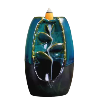 Porta incenso a riflusso in ceramica marrone ruggine Cascata di foglie 20 cm