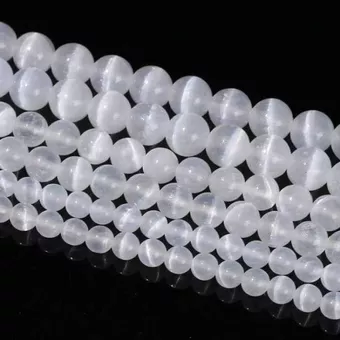 Filo di Perle Rotonde in Selenite Occhio di Gatto AA 10mm