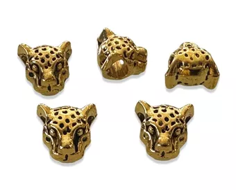 Perline con ciondolo distanziatore testa di leopardo color oro 9 mm x 30.1 cm
