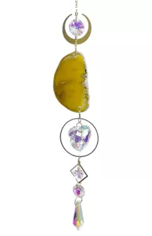 Acchiappasole mobile in agata gialla con cristallo a forma di luna e cuore, 41 cm