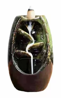 Portaincenso a riflusso in ceramica verde Cascata di foglie 13cm