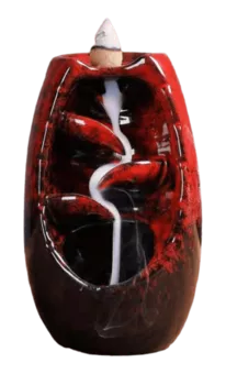 Portaincenso a riflusso in ceramica rossa Cascata di foglie 13 cm