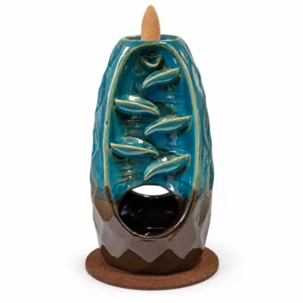 Porta incenso Backflow in ceramica blu-marrone bifacciale 20 cm