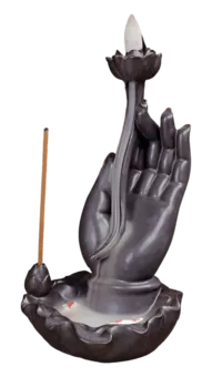 Porta incenso a riflusso Fontana a mano di Buddha - Pesce Koi 17 cm