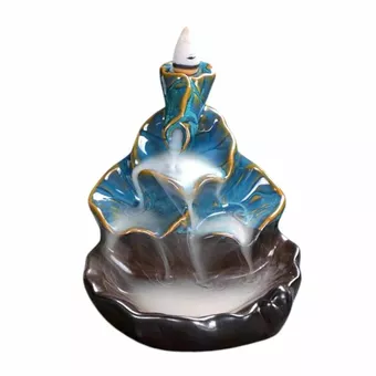 Portaincenso in ceramica con riflusso cascata foglie di loto blu 10 cm