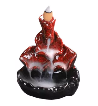 Portaincenso in ceramica con riflusso cascata foglie di loto rosso 10 cm