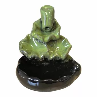 Porta incenso in ceramica a riflusso con motivo a cascata e foglie di loto verdi, 10 cm