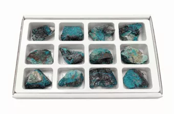 Espositore 12 Pietre Grezze di Crisocolla-Malachite 3-4 cm