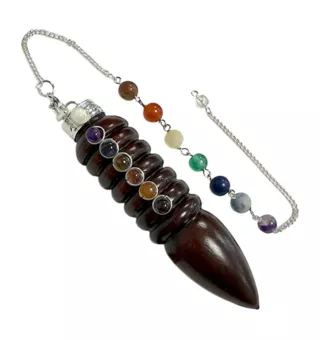 Pendolo conico in palissandro con 7 chakra, 7,5 cm