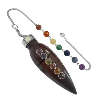 Pendolo a goccia in palissandro con 7 chakra, 6,5 cm