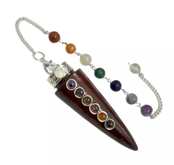 Pendolo conico in palissandro dei 7 chakra, 6 cm