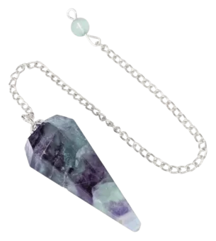 Pendolo conico in fluorite multicolore a 6 facce