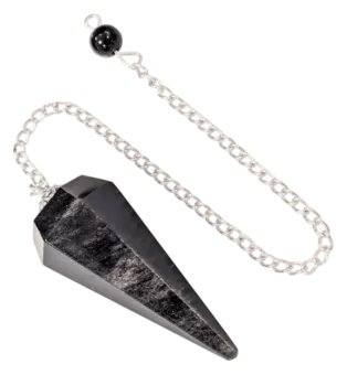Pendolo in Argento di Ossidiana Conico a 6 facce