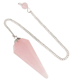 Pendolo conico in quarzo rosa a 6 facce