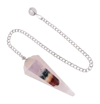 Pendolo in quarzo rosa e sette chakra conici a 6 facce